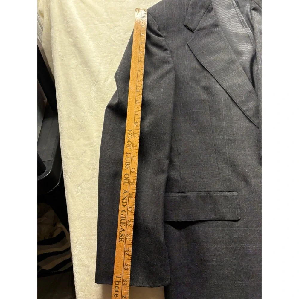 Austin Reed Blazer Suit Jacket 2 Btn Wool Gray Windowpane Plaid Tailored 44R